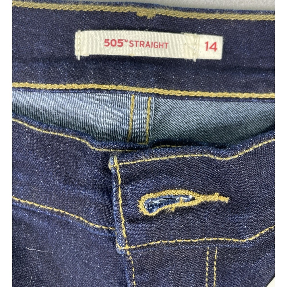Levi's Jeans Women 14S Blue 505 Straight Mid Rise Dark Wash Stretch Denim NWT - Picture 3 of 11